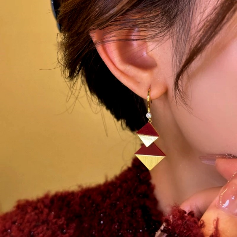 14K Gold-Plated Double-Layer Diamond Ear Hook Earrings