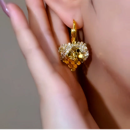 14K Gold-Plated Double-Layer Diamond Sequin Heart Earrings