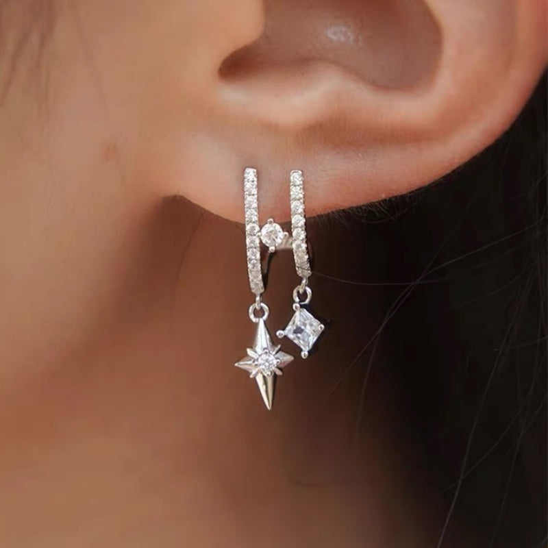 14K Gold-Plated Double-Layer Geometric Star Earrings