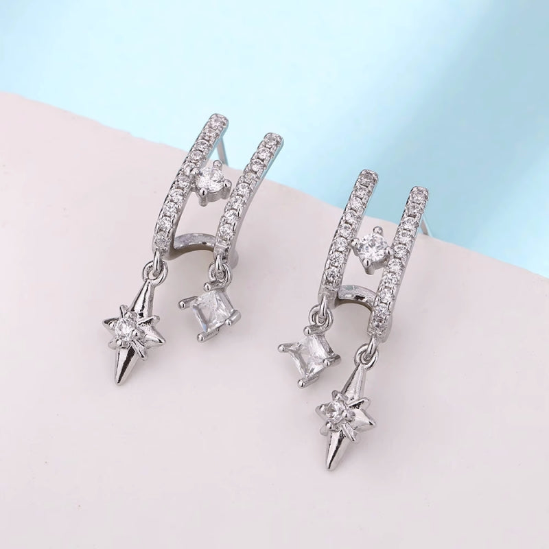 14K Gold-Plated Double-Layer Geometric Star Earrings