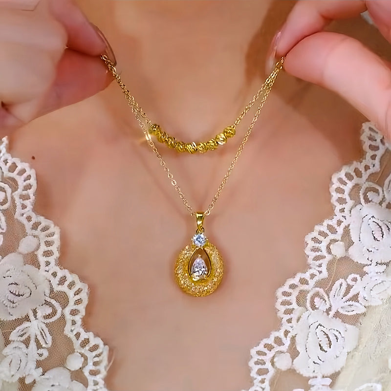14K Gold-Plated Double-Layer Luck Beads Gold Wire Hollow Necklace