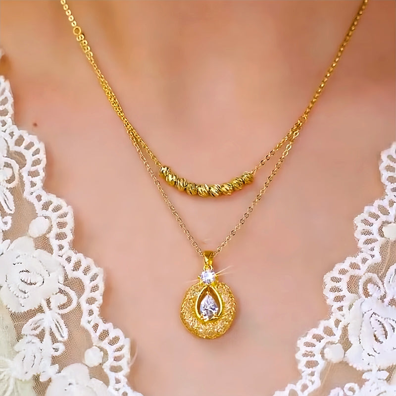 14K Gold-Plated Double-Layer Luck Beads Gold Wire Hollow Necklace