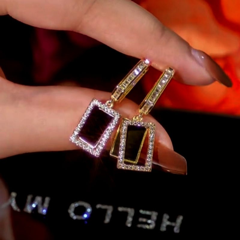 14K Gold-Plated Double-Layer Rectangular Earrings