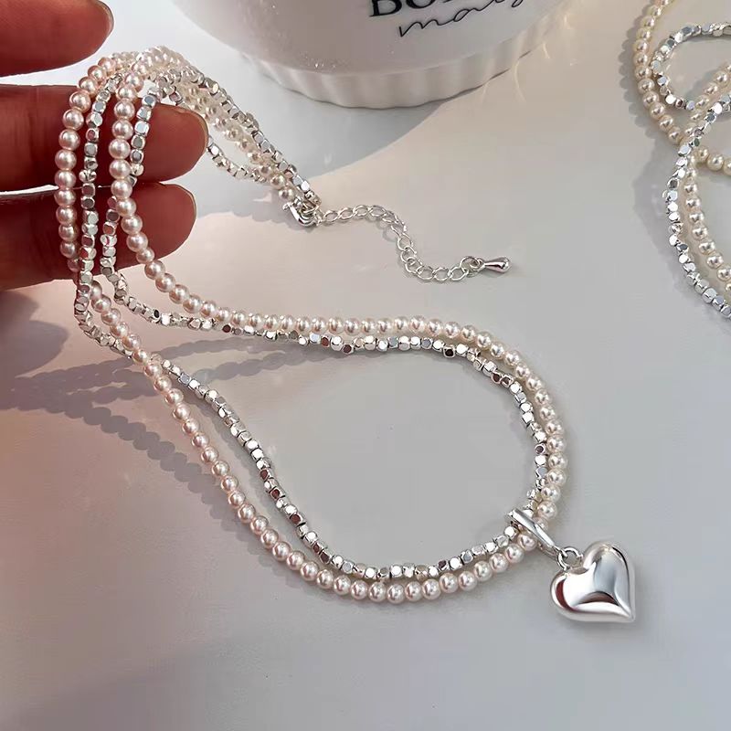 14K Gold-Plated Double-Layer Silver Heart Pendant Necklace