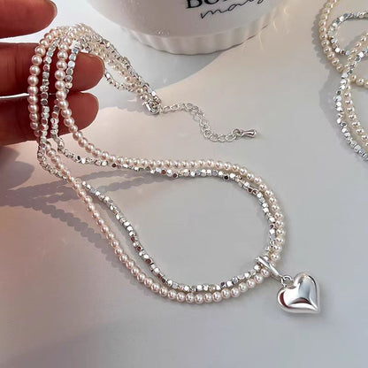 14K Gold-Plated Double-Layer Silver Heart Pendant Necklace