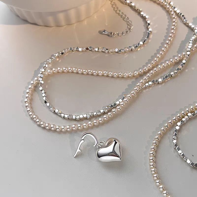 14K Gold-Plated Double-Layer Silver Heart Pendant Necklace
