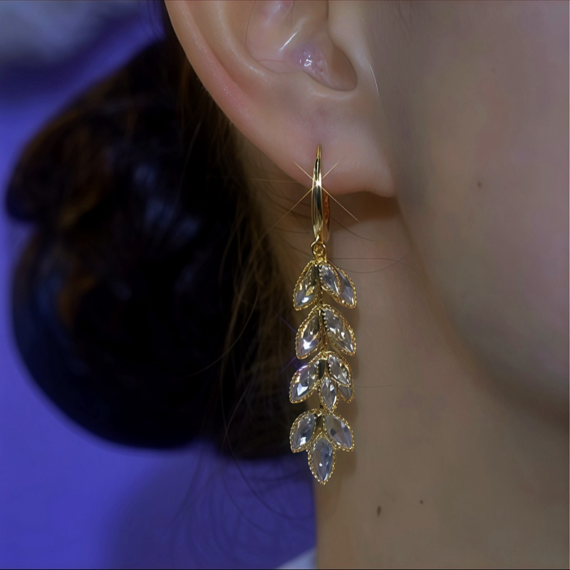 14K Gold-Plated Double-Layer Zircon Wheat Tassel Earrings