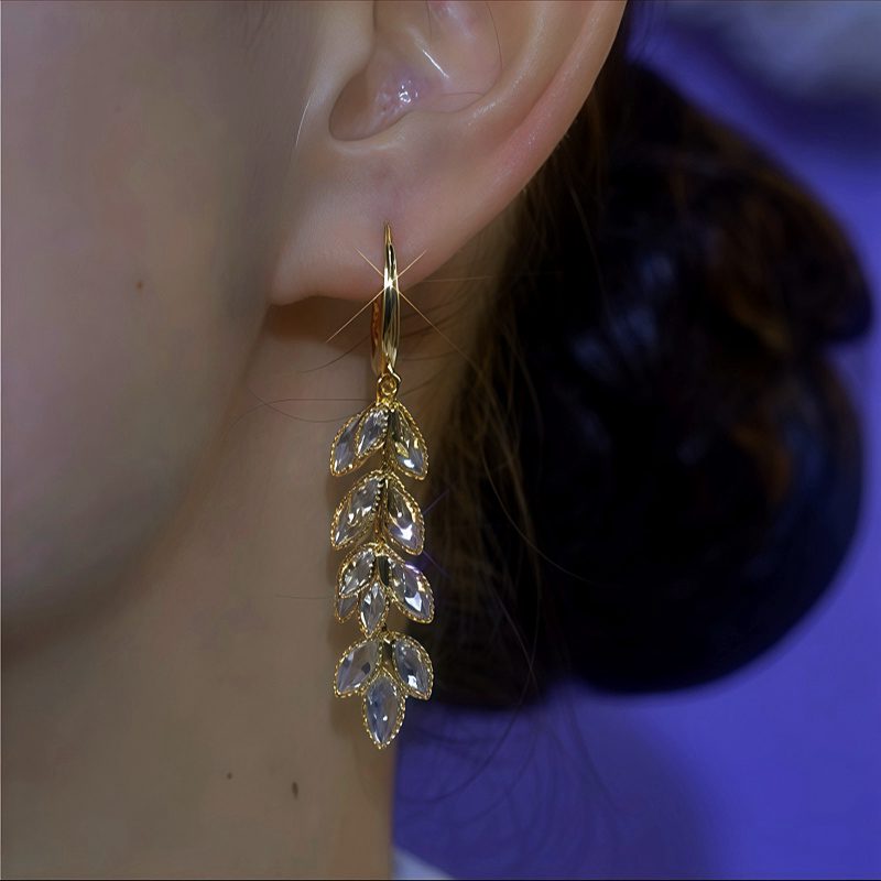14K Gold-Plated Double-Layer Zircon Wheat Tassel Earrings