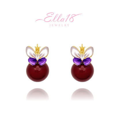 18K Gold-Plated Double-Sided Butterfly Pearl Earrings