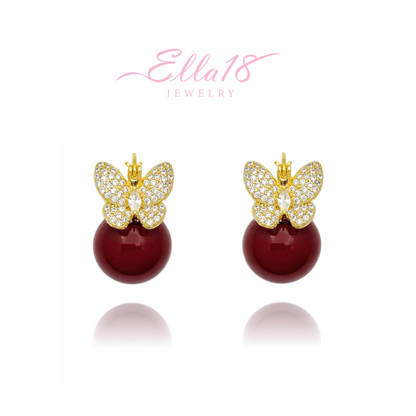 18K Gold-Plated Double-Sided Butterfly Pearl Earrings