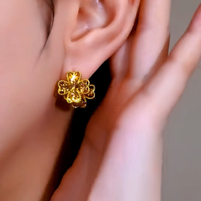 14K Gold-Plated Double-Sided Cat's Eye Flower Earrings