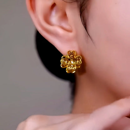 14K Gold-Plated Double-Sided Cat's Eye Flower Earrings