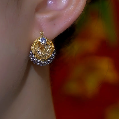 14K Gold-Plated Double-Sided Mesh Zircon Diamond Earrings