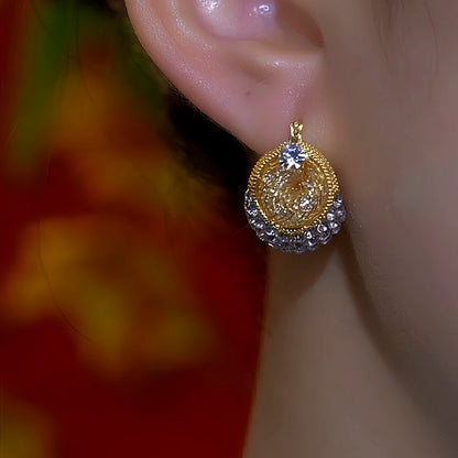 14K Gold-Plated Double-Sided Mesh Zircon Diamond Earrings