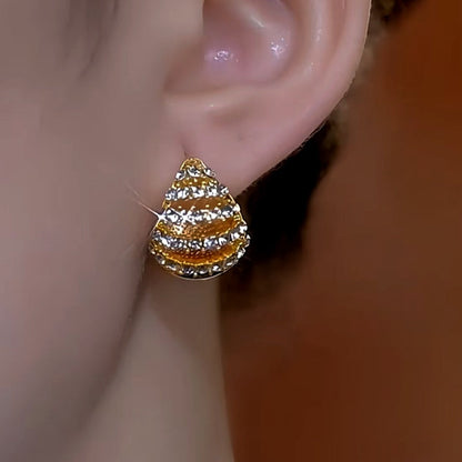 14K Gold-Plated Double-Sided Oil Drop Diamond Water Drop Earrings