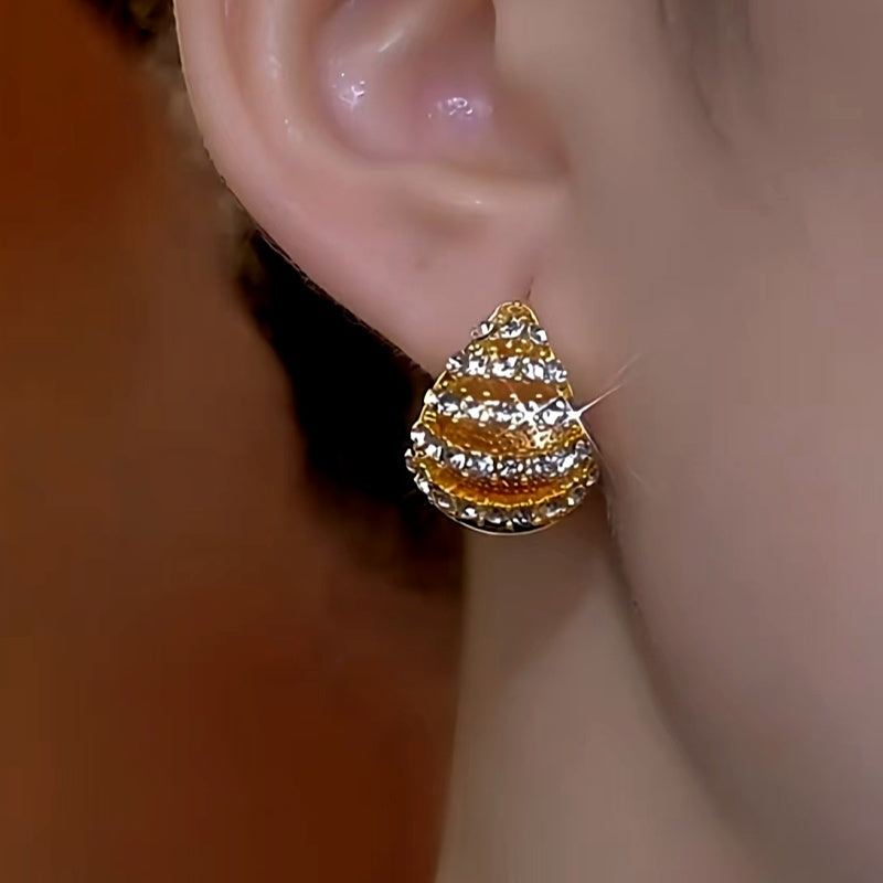 14K Gold-Plated Double-Sided Oil Drop Diamond Water Drop Earrings