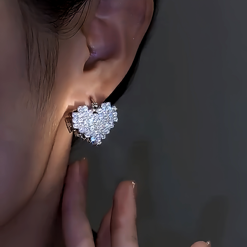 14K Gold-Plated Double-Sided Zircon Heart Earrings