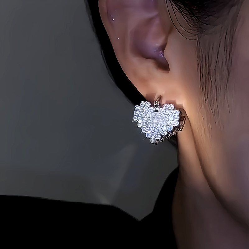 14K Gold-Plated Double-Sided Zircon Heart Earrings