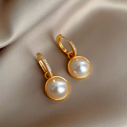 14K Gold-Plated Double-Sided Zircon Pearl Earrings