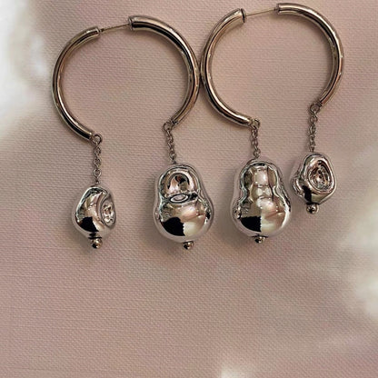 14K Gold-Plated Double Ball Asymmetrical Earrings