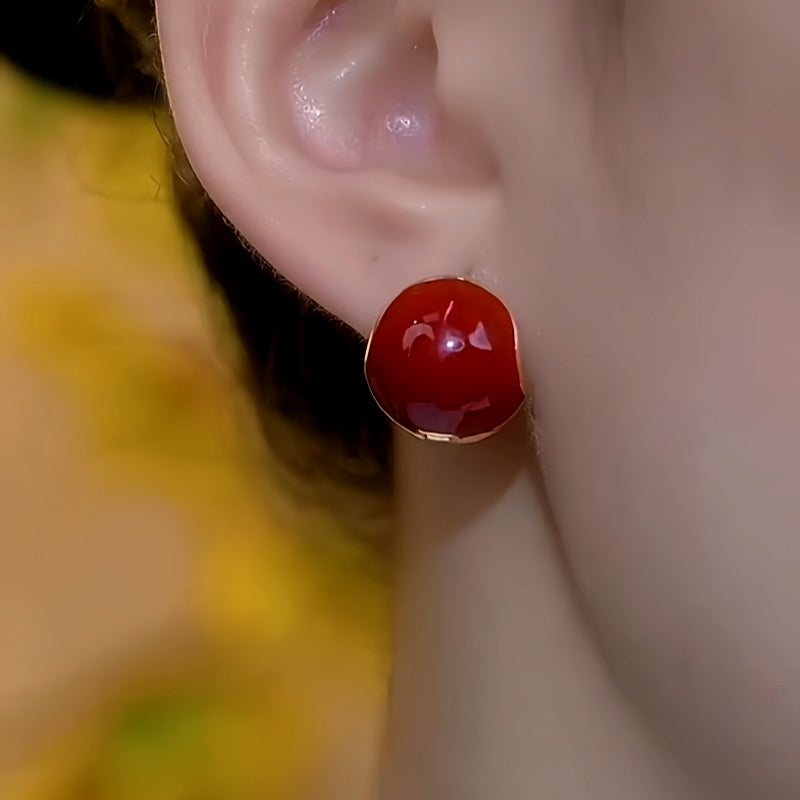 14K Gold-Plated Double Side Red Oil Drop Earrings