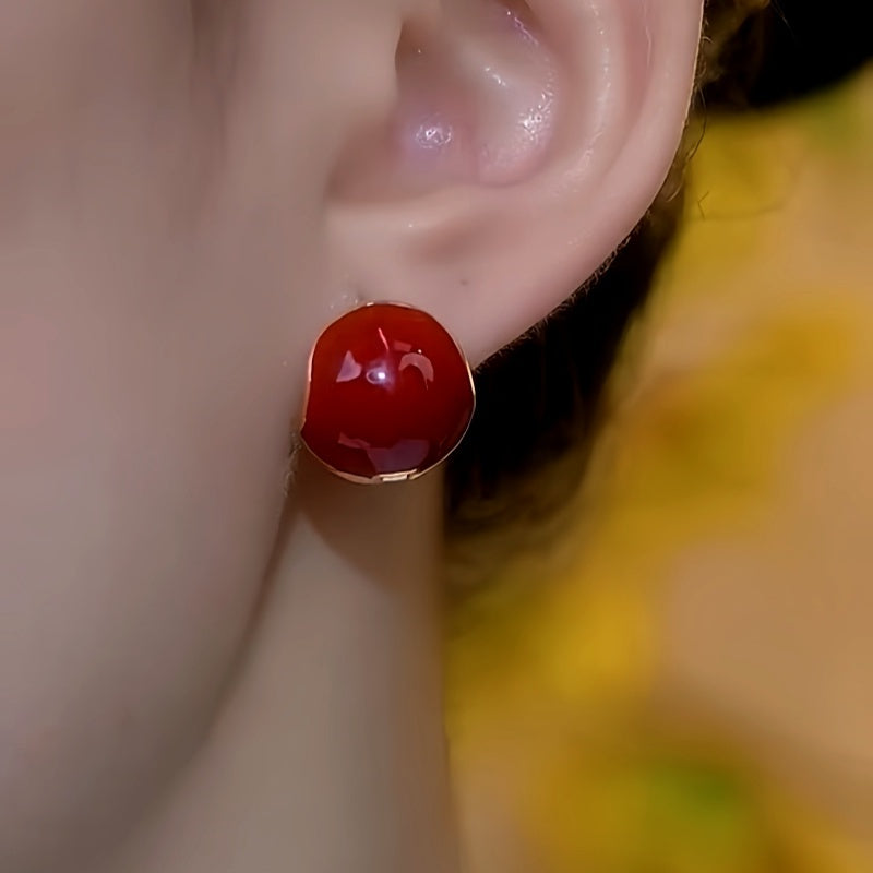14K Gold-Plated Double Side Red Oil Drop Earrings