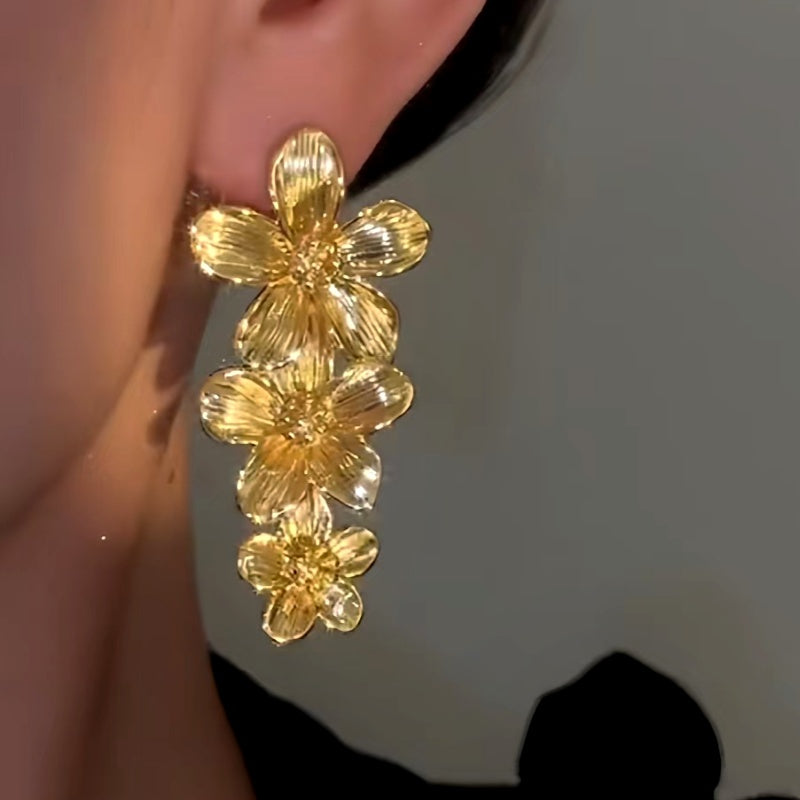 14K Gold-Plated Elegan Flower Tassel Earrings
