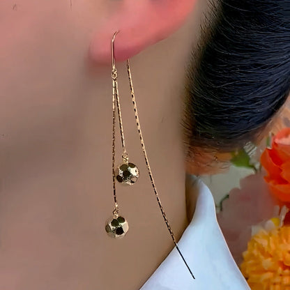 14K Gold-Plated Elegant Ball Tassel  Threader Earrings
