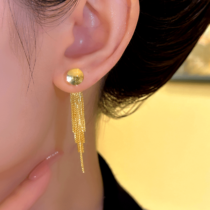 14K Gold-Plated Elegant Beaded Tassel Earrings
