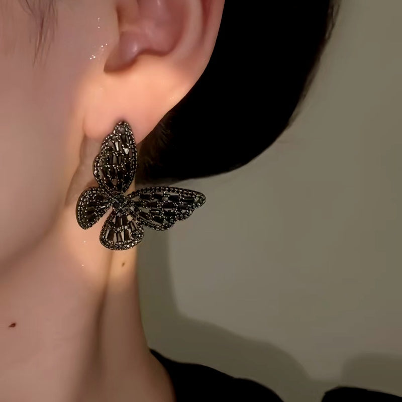 14K Gold-Plated Elegant Black Butterfly Earrings