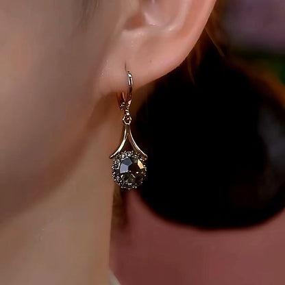 14K Gold-Plated Elegant Black Crystal Earrings