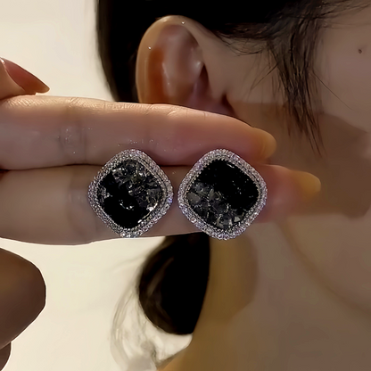 14K Gold-Plated Elegant Black Crystal Zircon Stud Earrings