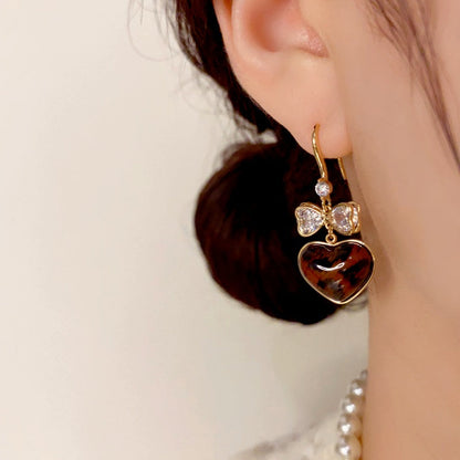 14K Gold-Plated Elegant Bow Leopard Heart Ear Hooks