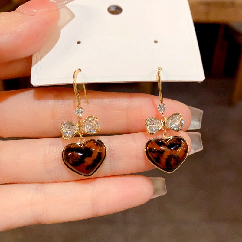 14K Gold-Plated Elegant Bow Leopard Heart Ear Hooks