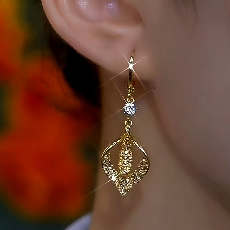 14K Gold-Plated Elegant Brown Diamond Geometric Earrings