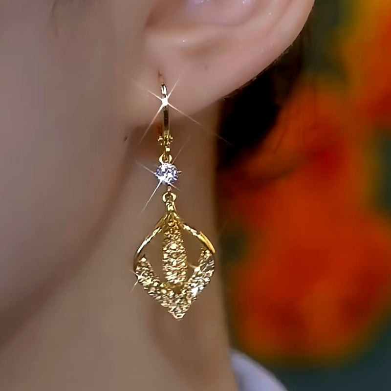 14K Gold-Plated Elegant Brown Diamond Geometric Earrings