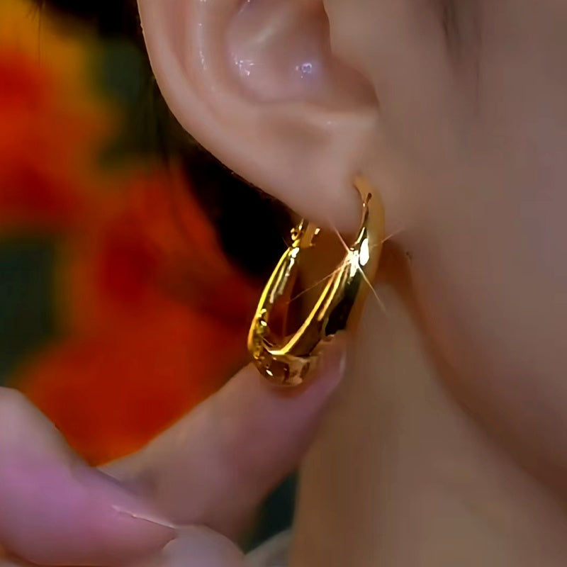 14K Gold-Plated Elegant Brown Diamond Hoop Earrings