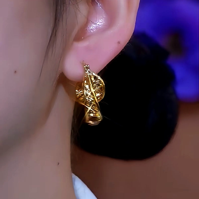 14K Gold-Plated Elegant Brown Diamond Hoop Earrings
