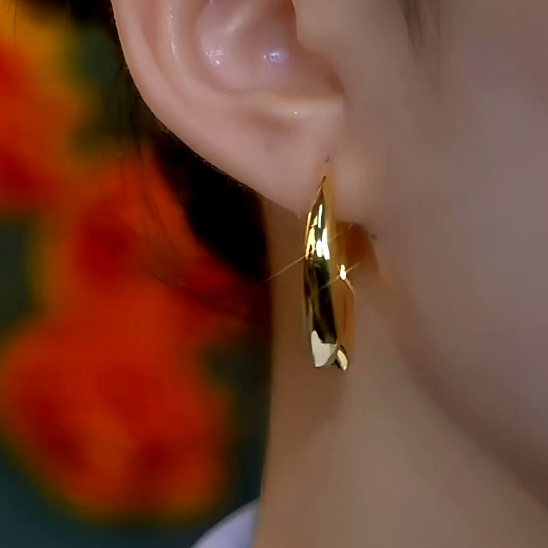 14K Gold-Plated Elegant Brown Diamond Hoop Earrings