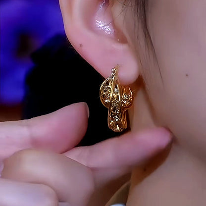 14K Gold-Plated Elegant Brown Diamond Hoop Earrings