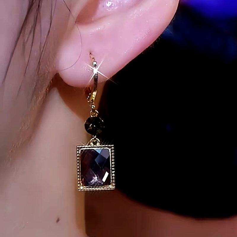 14K Gold-Plated Elegant Brown Zircon Geometric Cube Earrings