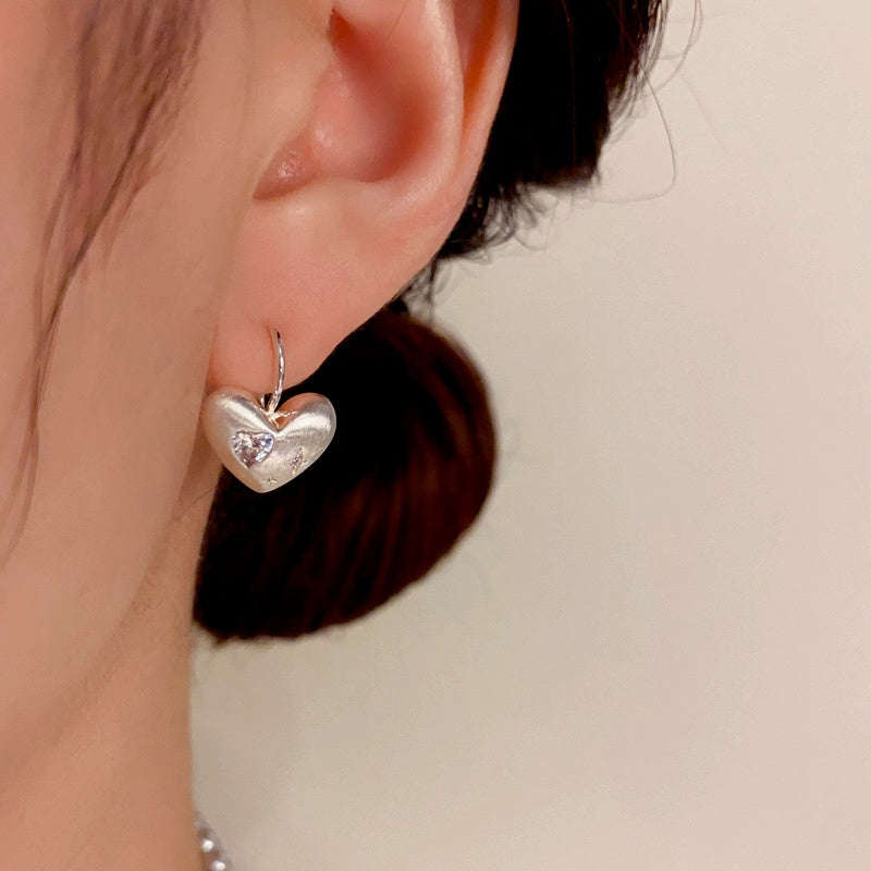 14K Gold-Plated Elegant Brushed Heart Earrings