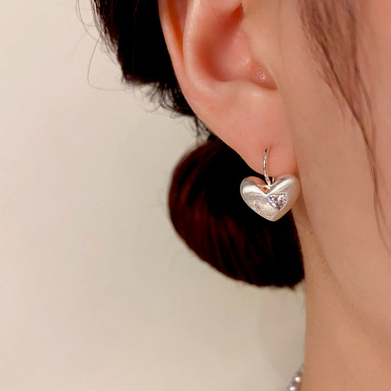 14K Gold-Plated Elegant Brushed Heart Earrings