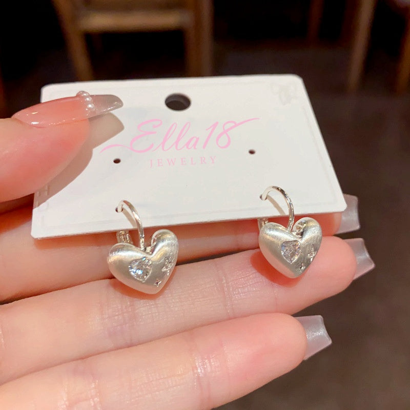 14K Gold-Plated Elegant Brushed Heart Earrings