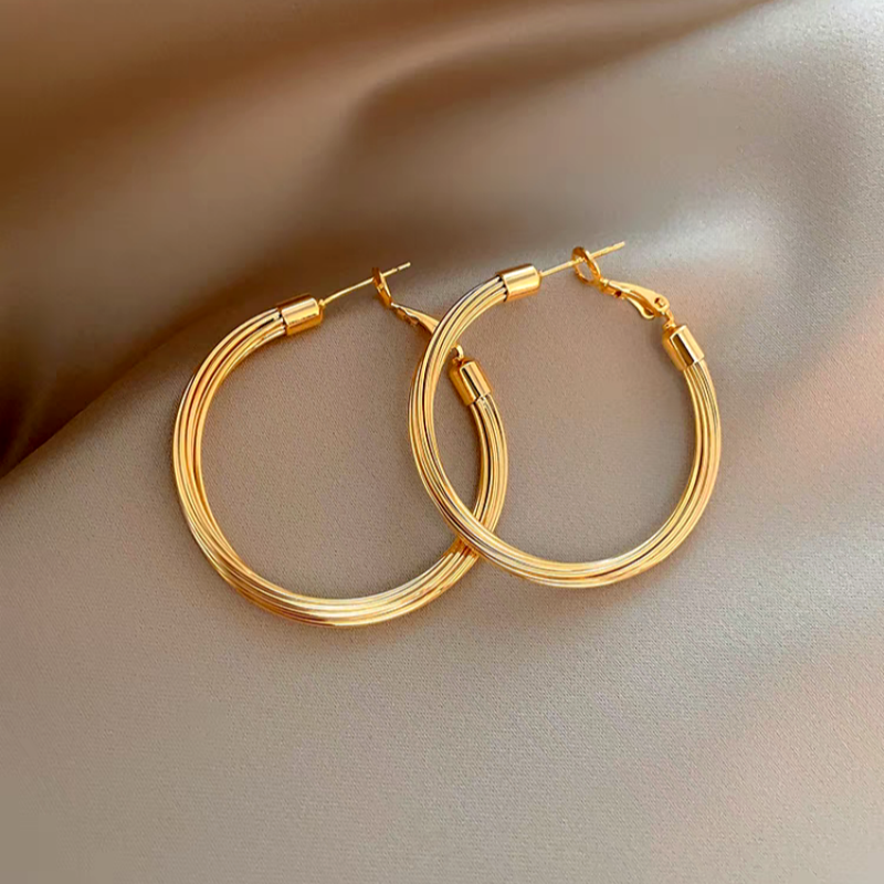 14K Gold-Plated Elegant Brushed Large Hoop Earrings