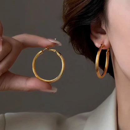 14K Gold-Plated Elegant Brushed Large Hoop Earrings