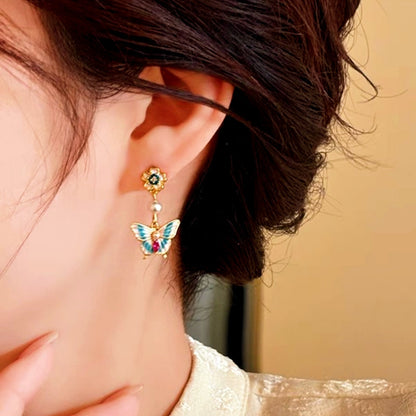 14K Gold-Plated Elegant Butterfly Pearl Earrings