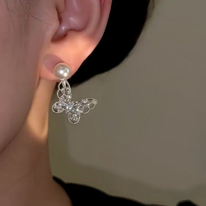 14K Gold-Plated Elegant Butterfly Pearl Earrings