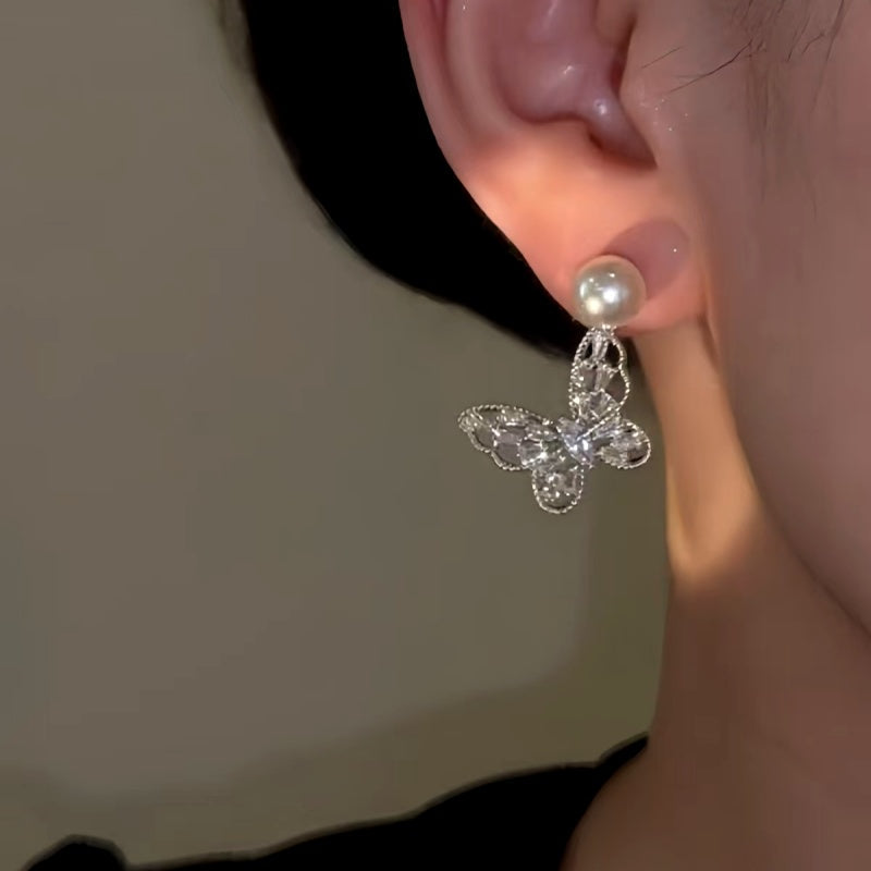 14K Gold-Plated Elegant Butterfly Pearl Earrings