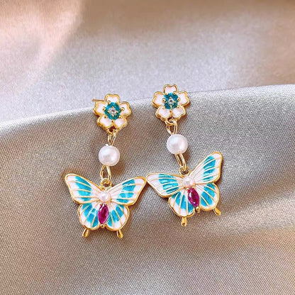 14K Gold-Plated Elegant Butterfly Pearl Earrings